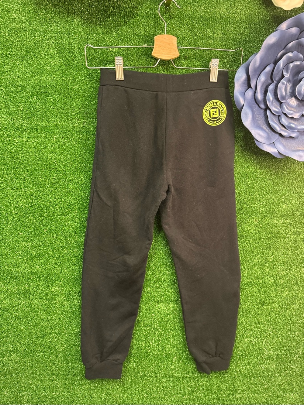 Fendi kids Black Logo Jogger Pants Elastic Waist Size 10A